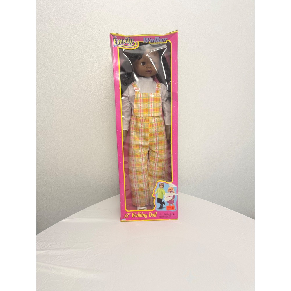 Emily Walker 32" Walking Doll Dark Skin Tone Plaid Overalls No Batteries 8032